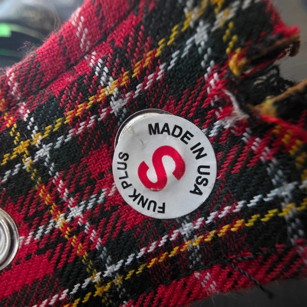 Funk Plus Red Plaid Tartan Triple Row Pyramid Stud Belt Made in USA Punk Small